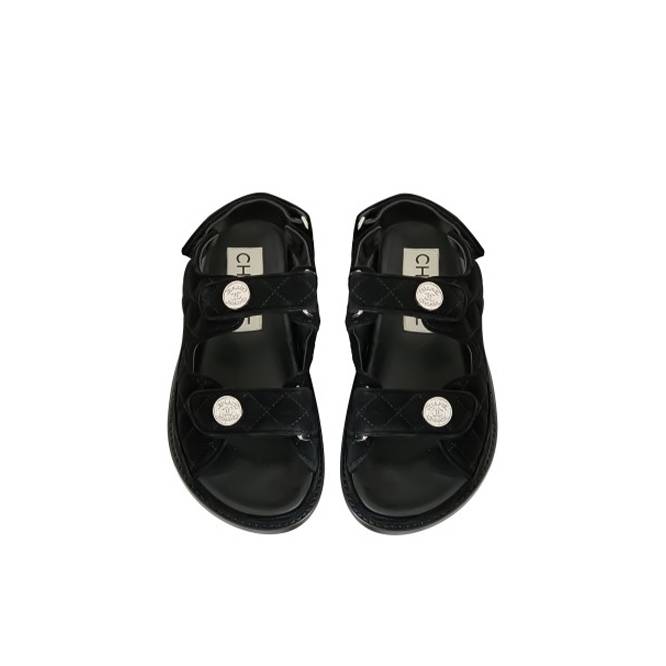 CHANEL VELCRO SANDALS FOR WOMEN 2022 SUMMER FLAT SOLED SHOES BLACK 